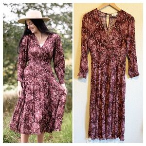 Bohme Burgundy Floral Long Sleeve Dress